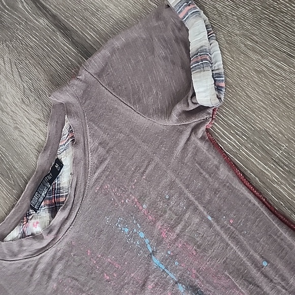 Fridays Project Made in Italy Mixed Media Splatter Paint Scoop Neck Tee Medium - Picture 5 of 8